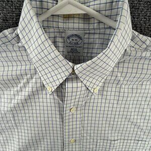 Brooks Brothers Cotton Check Slim Non-Iron Button-Down 16 33 Blue Pocket Mens